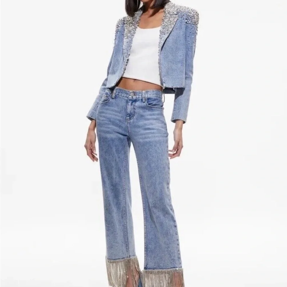 Alice + Olivia Blue Embellished Jean Jacket - Picture 3 of 8